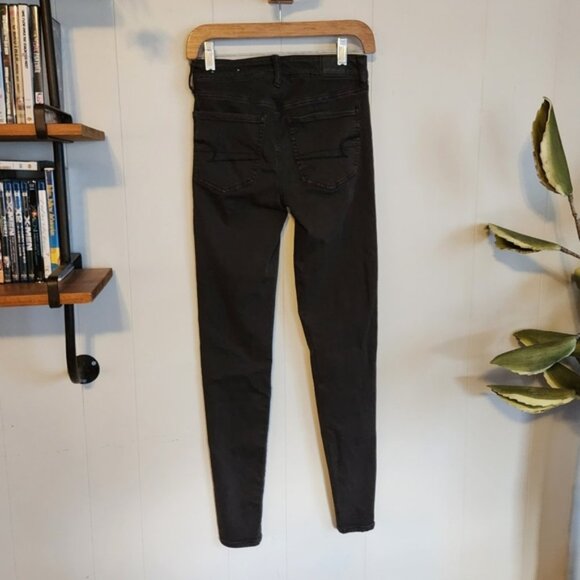 American Eagle AEO Black Hi-Rise Jeggings Ripped High Waisted Stretchy Skinny - Picture 4 of 11